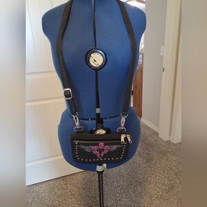 Moto Crossbody Bag with Pink Embroidery